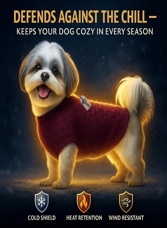 ويستيرن إرا كنزة صوفية محبوكة يدويًا للكلاب من سلالة شيه تزو، مستوحاة من العصر الغربي | طقم ملابس دافئ وناعم للكلاب في الطقس البارد | كنزة مريحة برقبة عالية قابلة للتمدد | ملابس مريحة للحيوانات الأليفة في الشتاء | ملابس أنيقة | لون عنابي - Image 3